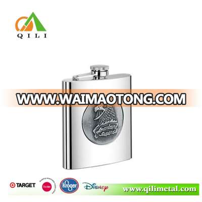 Hot sale 6oz wolf plate stickup stainless steel matt fiish cute food wine flask of the diy gift