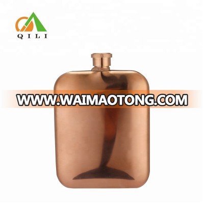 5.5oz 304 stainless steel electroplate square copper hip flask