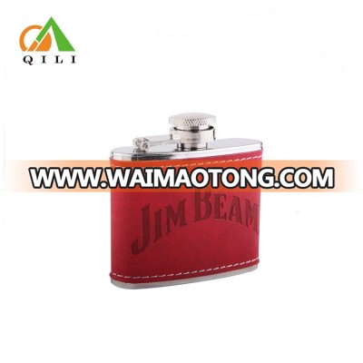 6oz disposable LFGB stainless steel leather wrap hip flask