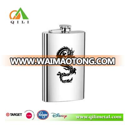 6oz silk screen print dragon logo stainless steel mini hip flask