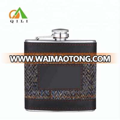 Stainless steel special textile print leather hip flask drinkware business gift for men