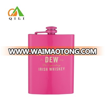 Pink sex high quality printing 8oz whiskey customized pocket hip flask for girl