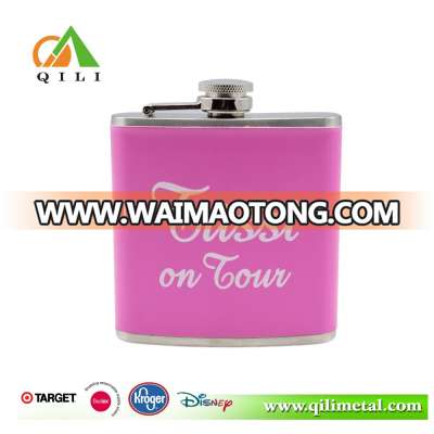 4oz pink leather wrap stainless steel hip flask UK market