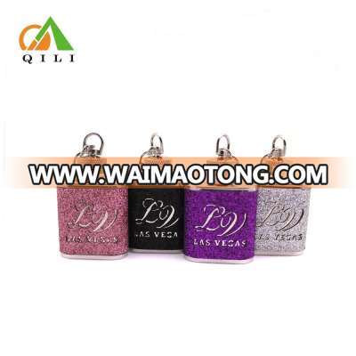 stainless steel wrap glitter leather high quality hip flask