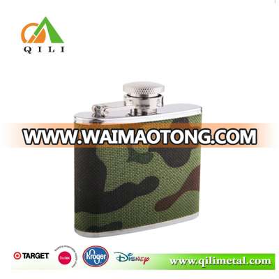 3oz stainless steel camouflage color leather wrapped hip flask